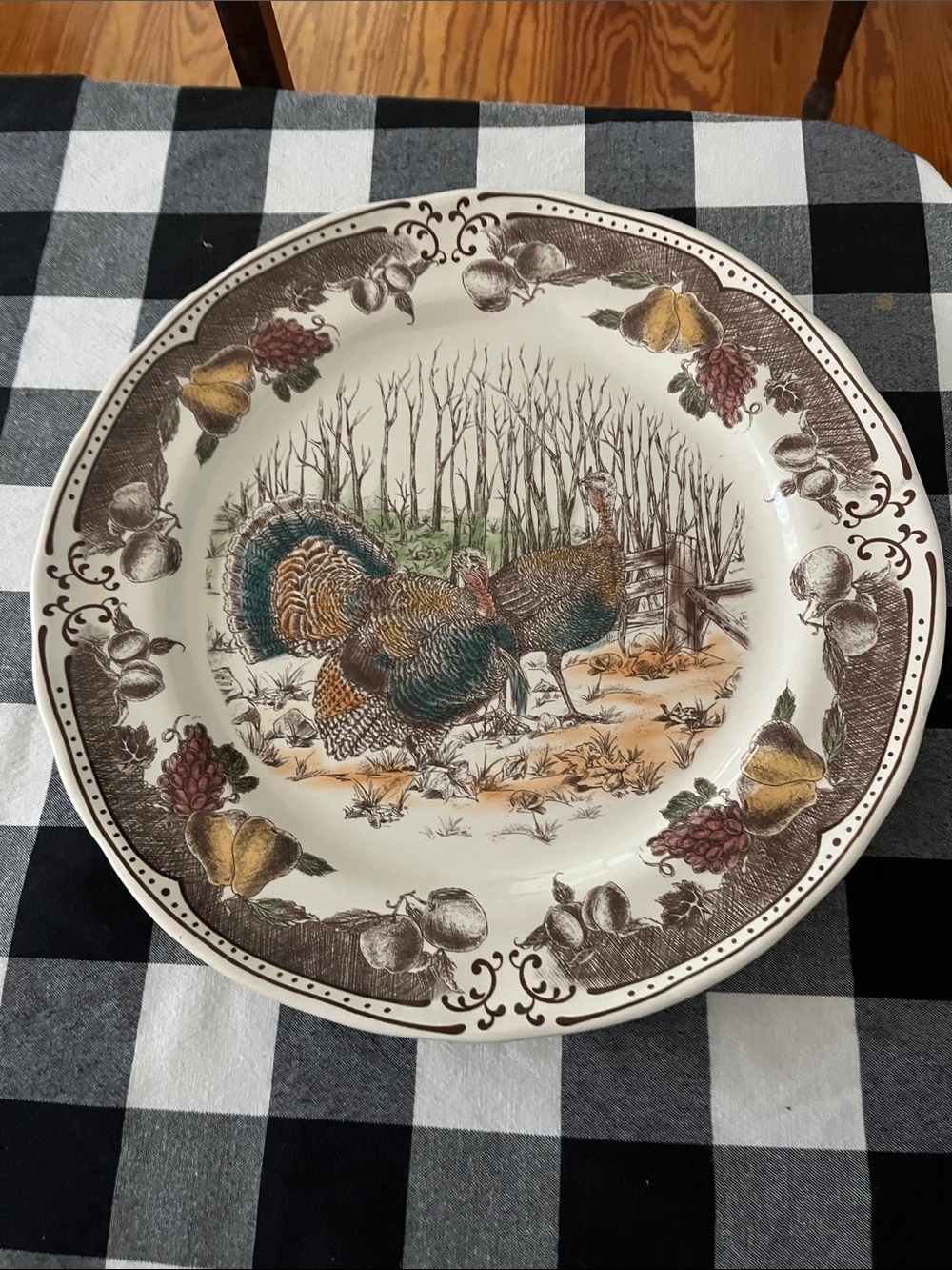 Decorative Thanksgiving Turkey Motif Ceramic Serving Plate - Cream and Brown